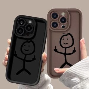 Funny Middle Finger Stickman Silicone Soft case, Compatible with iPhone 14 Pro Max, Shockproof and Scratch-Resistant Protective Case-Black