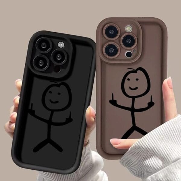 Funny Middle Finger Stickman Silicone Soft case, Compatible with iPhone 14 Pro Max, Shockproof and Scratch-Resistant Protective Case-Black