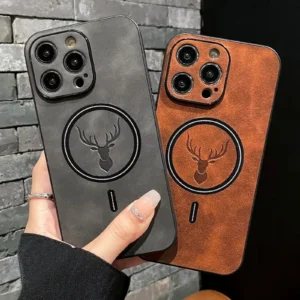 Phone Cases Luxury Magsafe Wireless Charge Deer Cortex Phone Case For Iphone 15 14 13 12 11 Pro Max X Xs Xr Max Plus Magnetic Bumper Cover