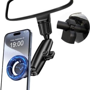 Mirror Phone Holder, 360° Rotating Car Phone Holder Mount, Compatible with iPhone 15/14/13/12 Series and All Phones with Magsafe Case or Metal Ring