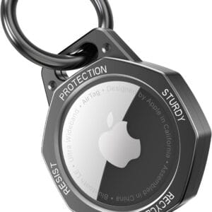 AirTag Holder Case- Aluminum Alloy Keychain for Apple AirTag Tracker (Gunmetal Grey)
