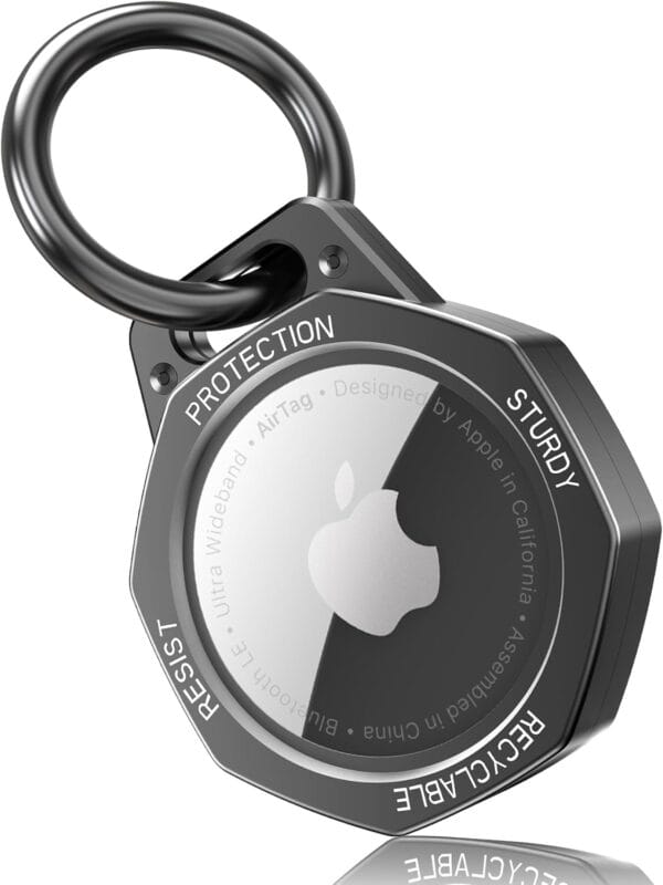 AirTag Holder Case- Aluminum Alloy Keychain for Apple AirTag Tracker (Gunmetal Grey)