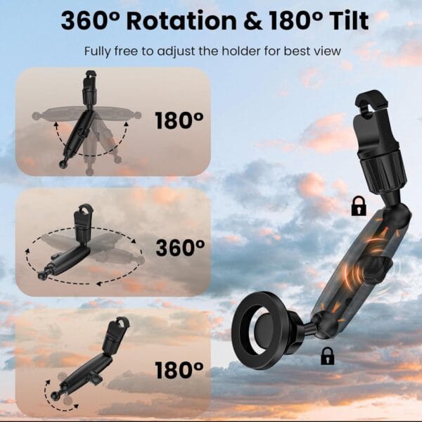 Mirror Phone Holder, 360° Rotating Car Phone Holder Mount, Compatible with iPhone 15/14/13/12 Series and All Phones with Magsafe Case or Metal Ring - Image 2
