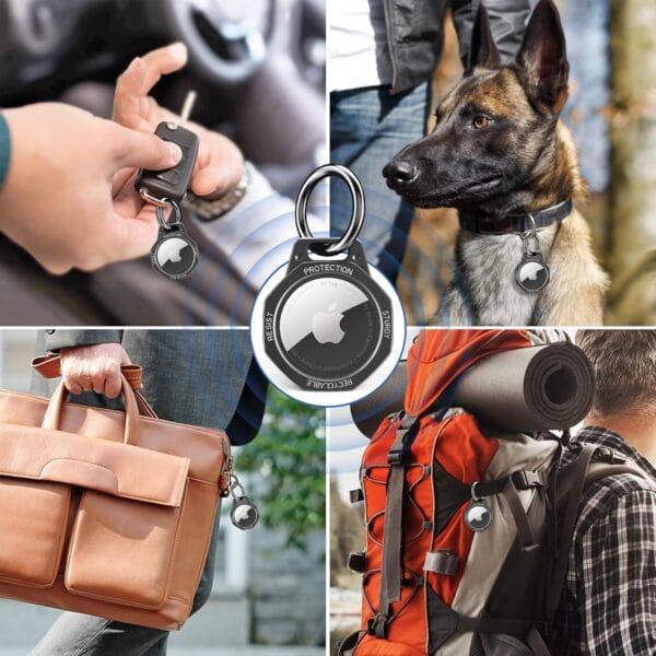 AirTag Holder Case- Aluminum Alloy Keychain for Apple AirTag Tracker (Gunmetal Grey) - Image 2